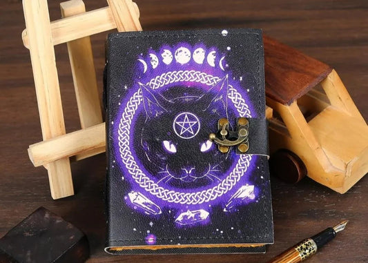 Books Of Spell Leather Journal Magic Cat Goddess Printed Celestial Moon,5x7 Inch,200 Pages