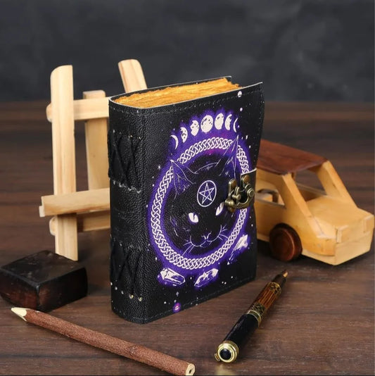 Books Of Spell Leather Journal Magic Cat Goddess Printed Celestial Moon,5x7 Inch,200 Pages