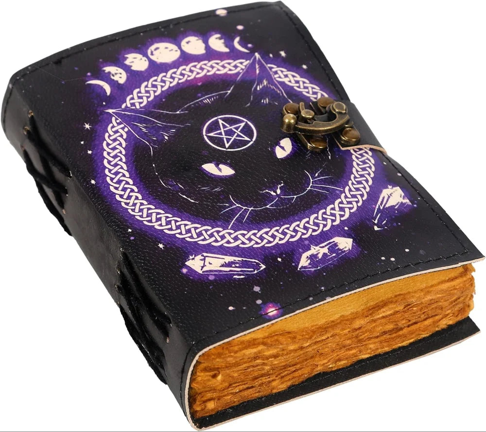 Books Of Spell Leather Journal Magic Cat Goddess Printed Celestial Moon,5x7 Inch,200 Pages