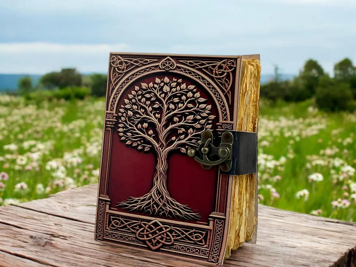 Tree of Life Leather Journal – Large Grimoire 5x7 inch, 200 pages