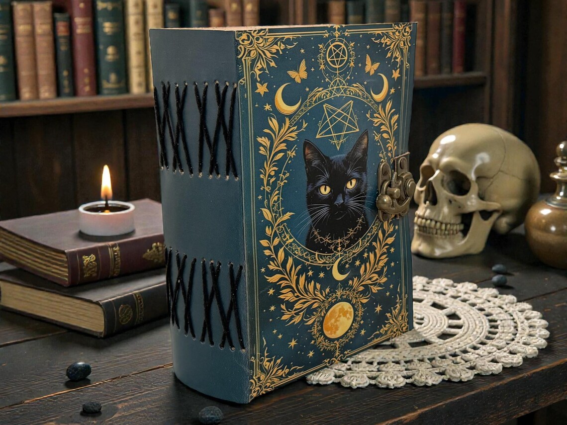 Witchy Cat Leather Grimoire Journal