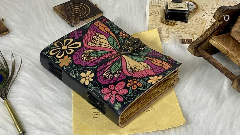 Vintage Butterfly Leather Spell Journal