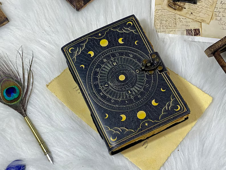 Sun & Moon Handmade Leather Grimoire Journal