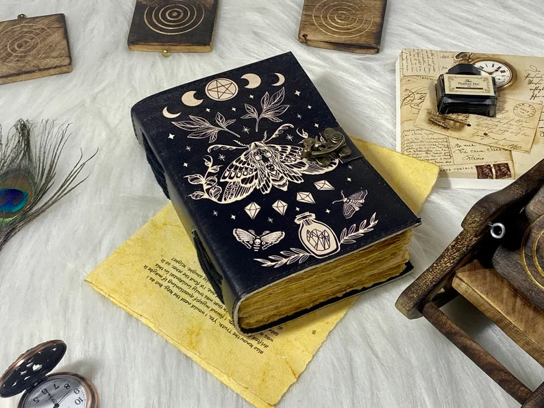 Luna Moth Leather Spell Journal