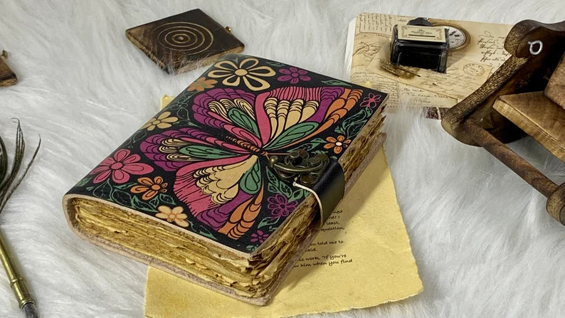 Vintage Butterfly Leather Spell Journal