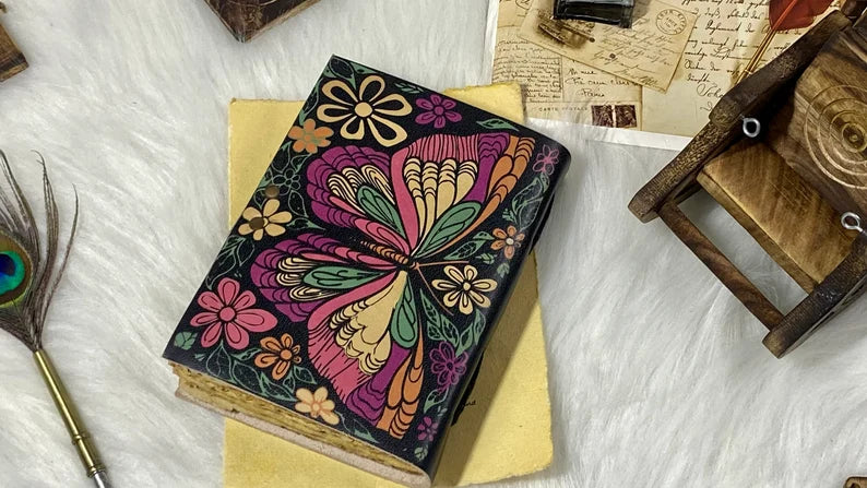 Vintage Butterfly Leather Spell Journal