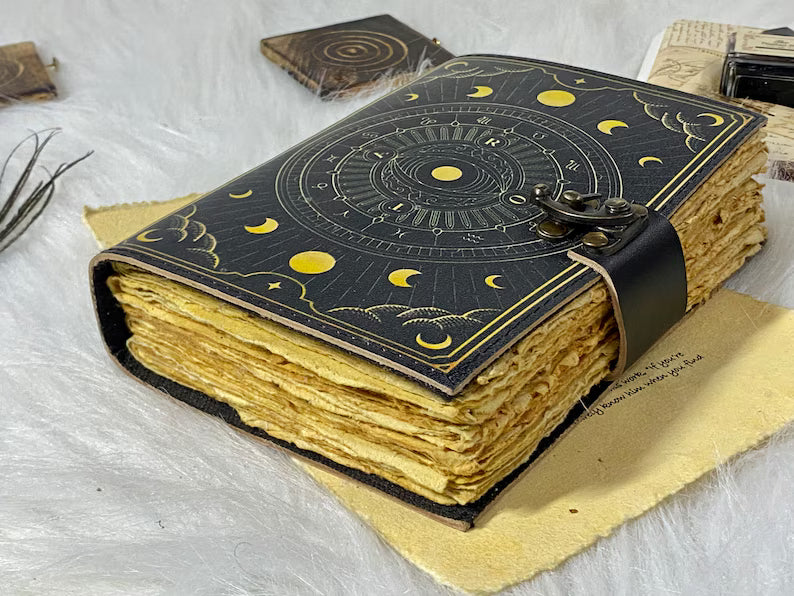Sun & Moon Handmade Leather Grimoire Journal