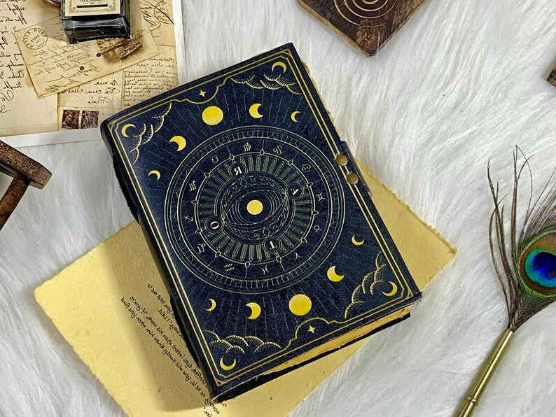 Sun & Moon Handmade Leather Grimoire Journal