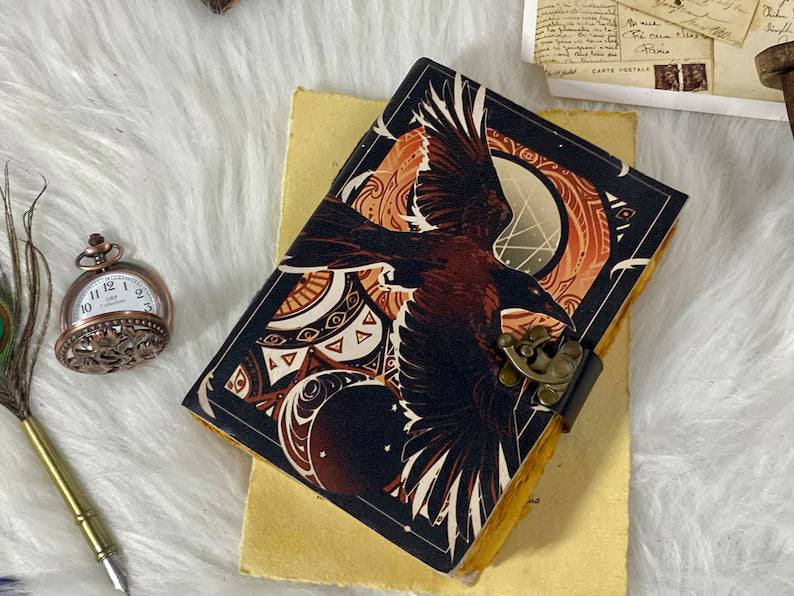 Raven Handstitched Leather Grimoire Journal