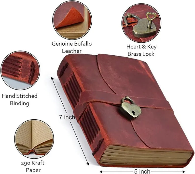 Personalized Heart Lock Leather Journal