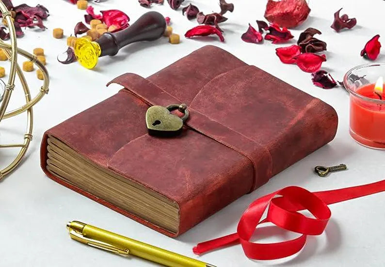 Personalized Heart Lock Leather Journal