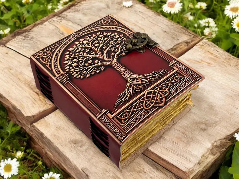 Tree of Life Leather Journal – Large Grimoire 5x7 inch, 200 pages