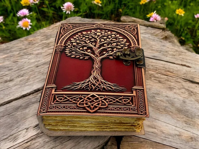 Tree of Life Leather Journal – Large Grimoire 5x7 inch, 200 pages