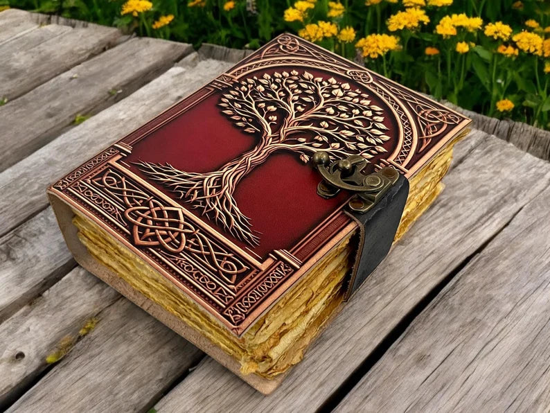 Tree of Life Leather Journal – Large Grimoire 5x7 inch, 200 pages
