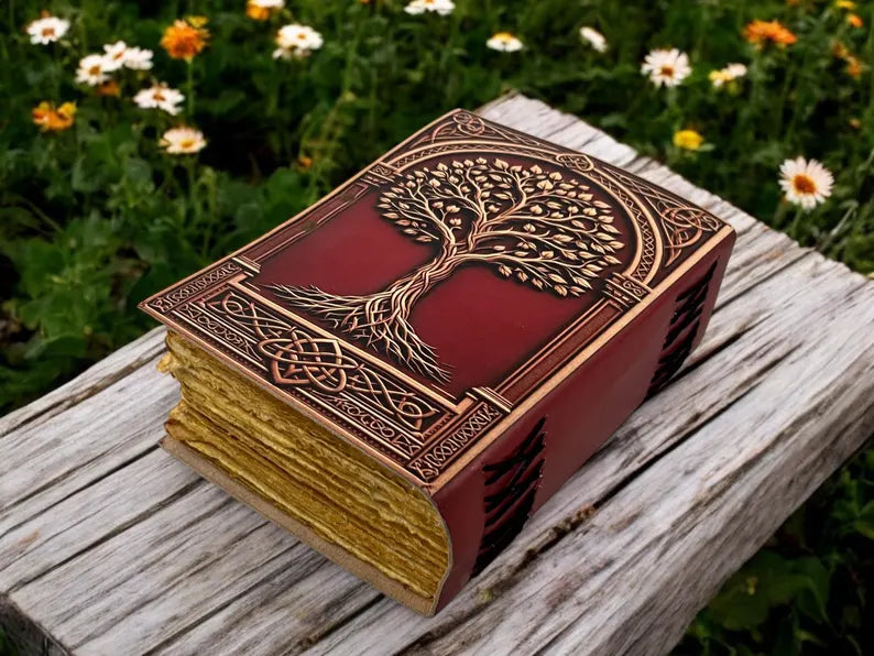 Tree of Life Leather Journal – Large Grimoire 5x7 inch, 200 pages