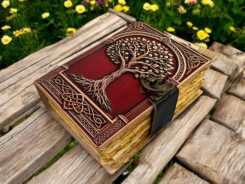 Tree of Life Leather Journal – Large Grimoire 5x7 inch, 200 pages