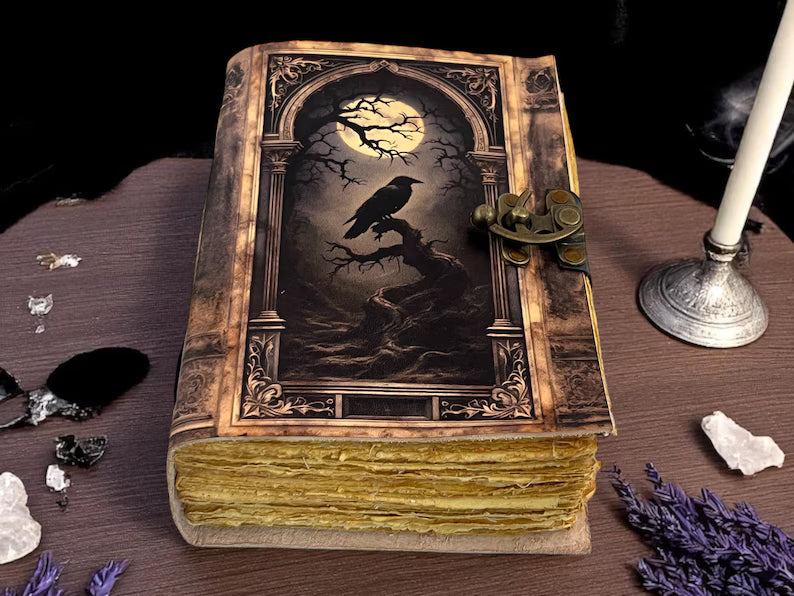Raven Grimoire Leather Journal – Handmade Spellbook 5x7 Inch,200 Pages