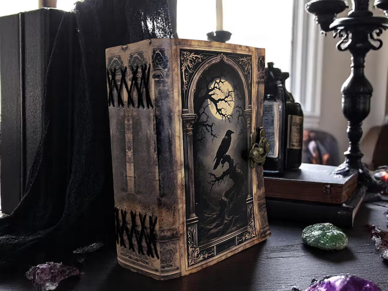Raven Grimoire Leather Journal – Handmade Spellbook 5x7 Inch,200 Pages