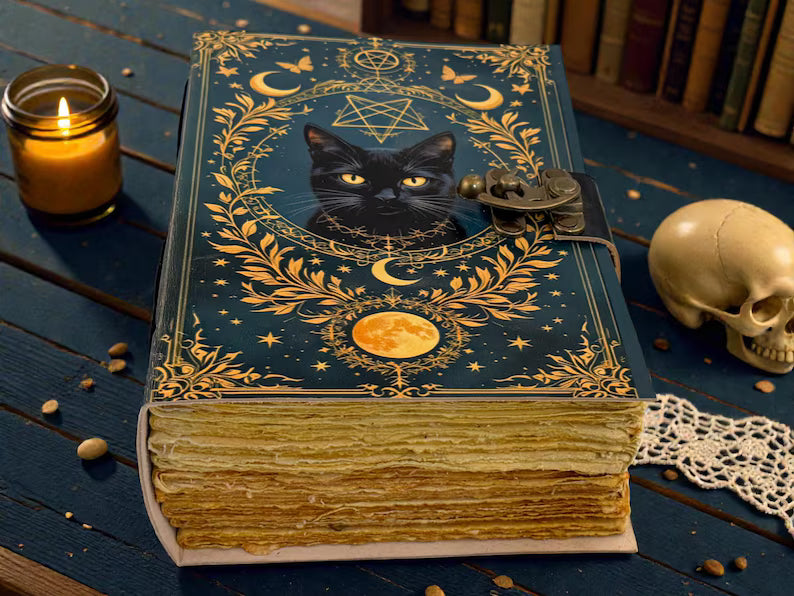 Witchy Cat Leather Grimoire Journal