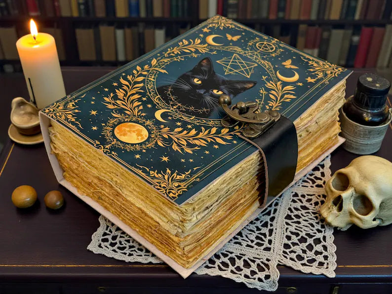 Witchy Cat Leather Grimoire Journal