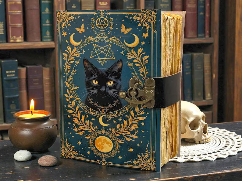 Witchy Cat Leather Grimoire Journal